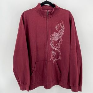 Harley Davidson Womens Zipped Sweatshirt Burgundy Mock Neck 1X